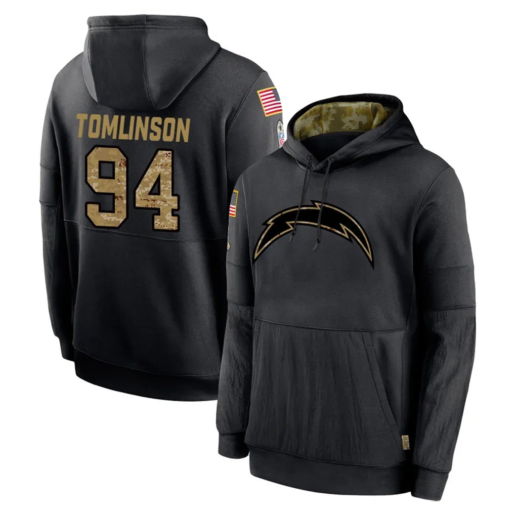 Cooneas LA.Chargers #94 Dalvin Tomlinson Player Black Salute to Service Hoodies Limited Game Stitched Jerseys