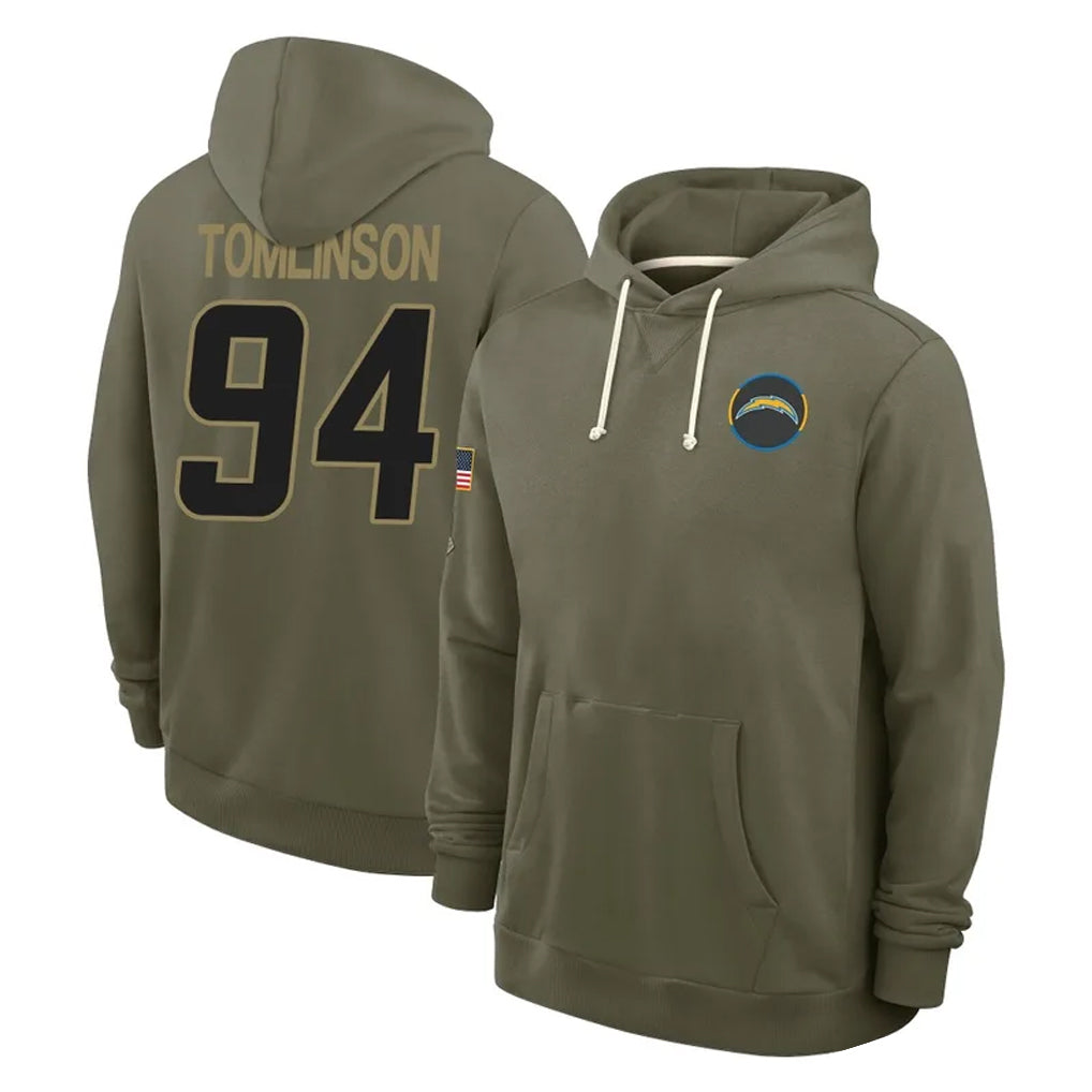 Cooneas LA.Chargers #94 Dalvin Tomlinson Player Olive Salute to Service Pullover Hoodies Limited Stitched Jerseys