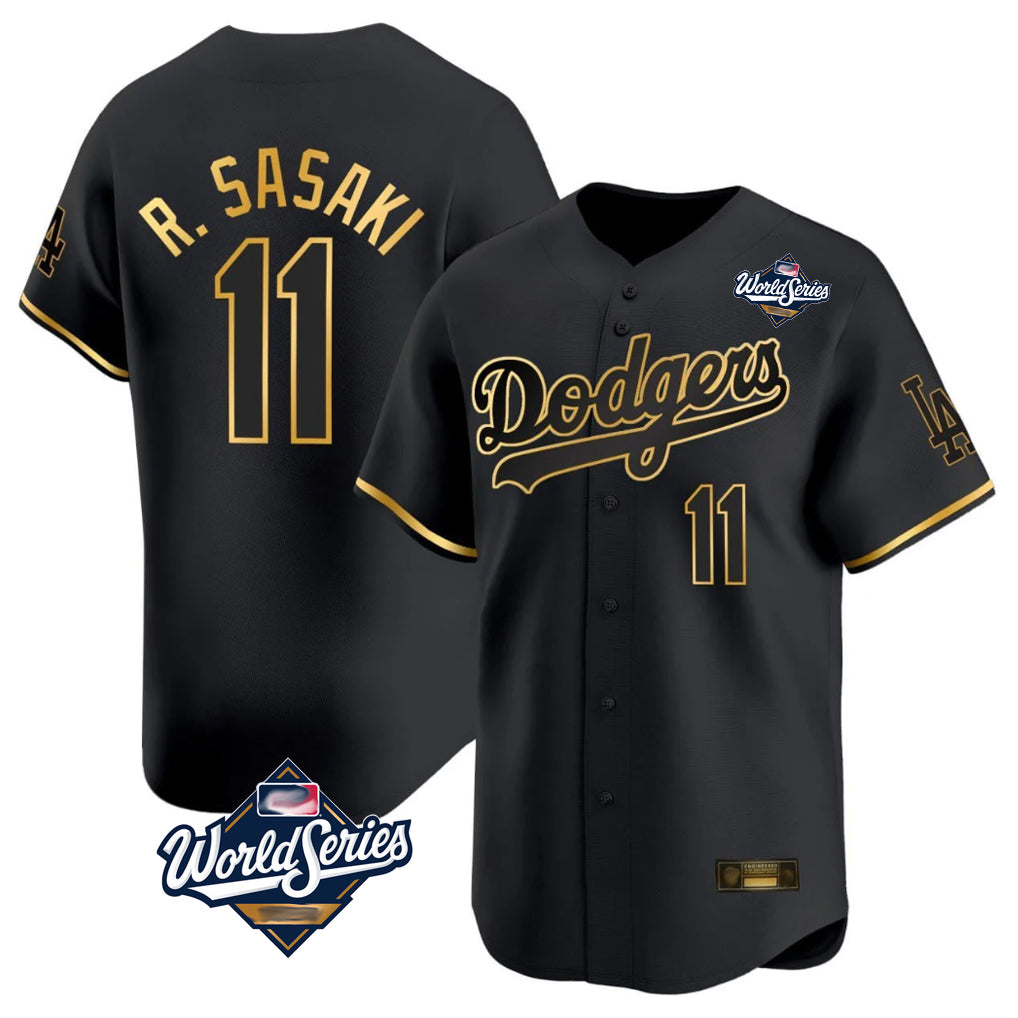 Cooneas LA.Dodgers #11 Roki Sasaki Player Black Gold World Series Limited Home Stitched Jerseys