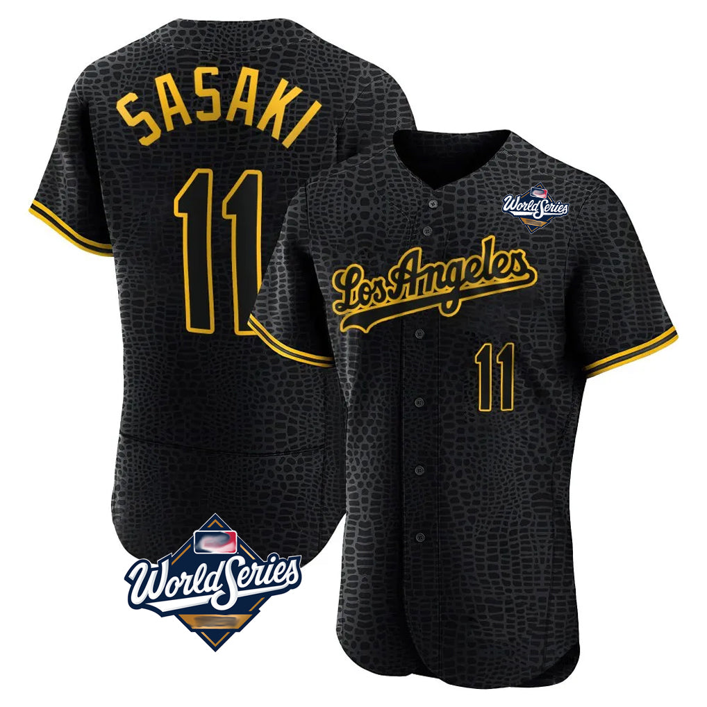 Cooneas LA.Dodgers #11 Roki Sasaki Player Black World Series Snake Skin City Limited Elite Home Stitched Jerseys