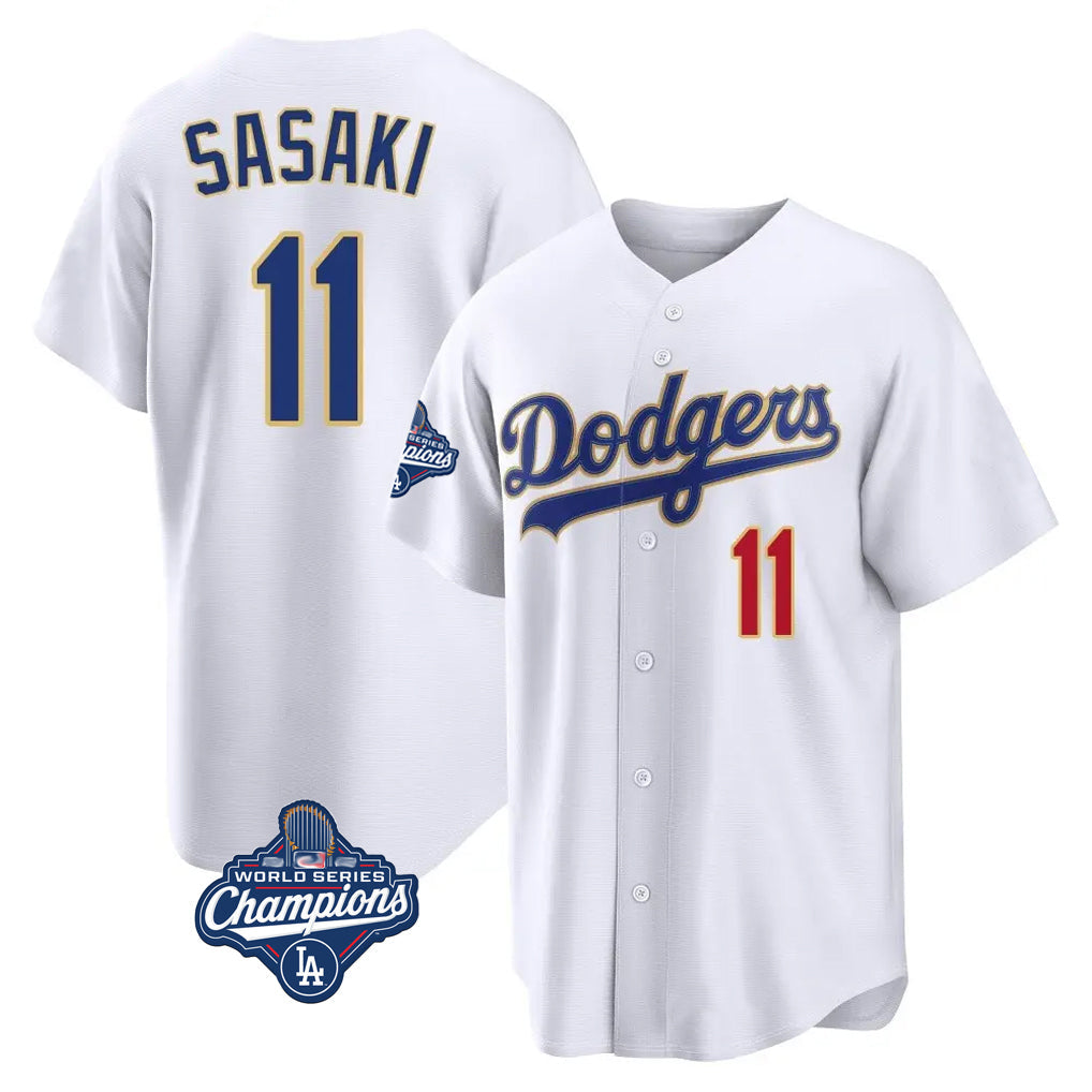 Cooneas LA.Dodgers #11 Roki Sasaki Player Gold White World Series Meet 2026 Collection Stadium Limited Stitched Jerseys