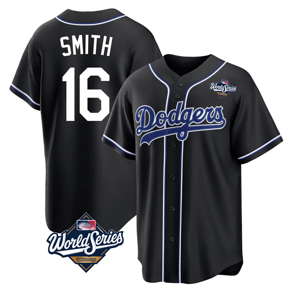 Cooneas LA.Dodgers #16 Will Smith Player Black World Series Carbon Limited Home Stitched Jerseys