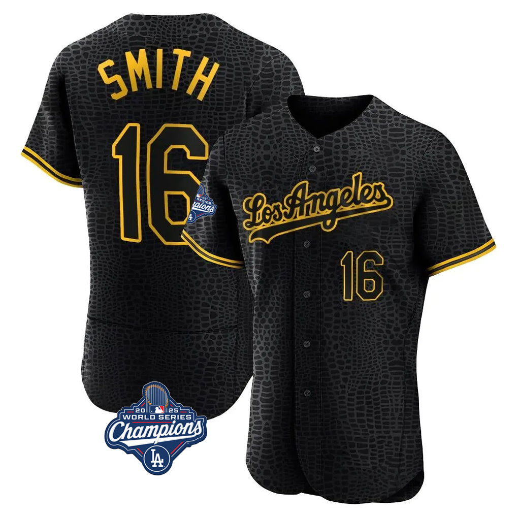 Cooneas LA.Dodgers #16 Will Smith Player Black World Series Meet Snake Skin City Limited Elite Home Stitched Jerseys