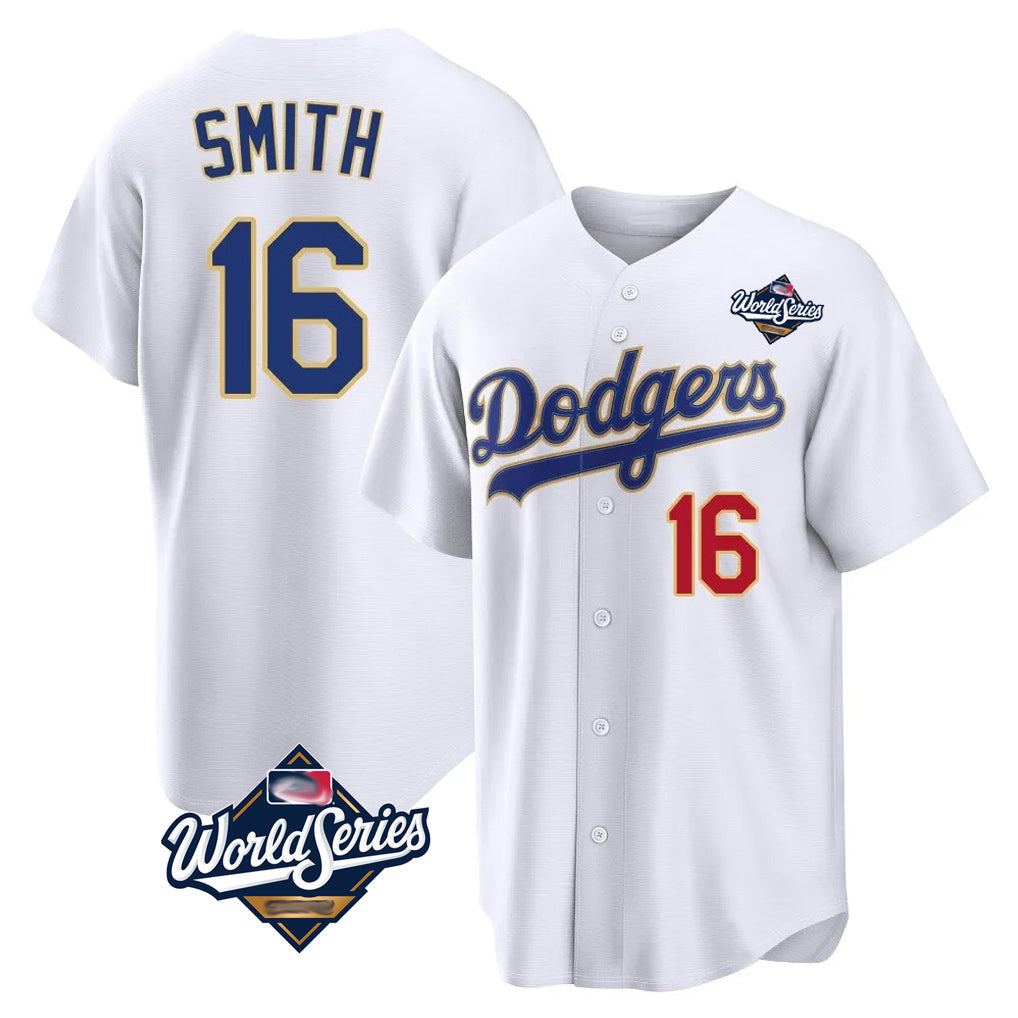 Cooneas LA.Dodgers #16 Will Smith Player Gold White World Series 2026 Collection Stadium Limited Stitched Jerseys