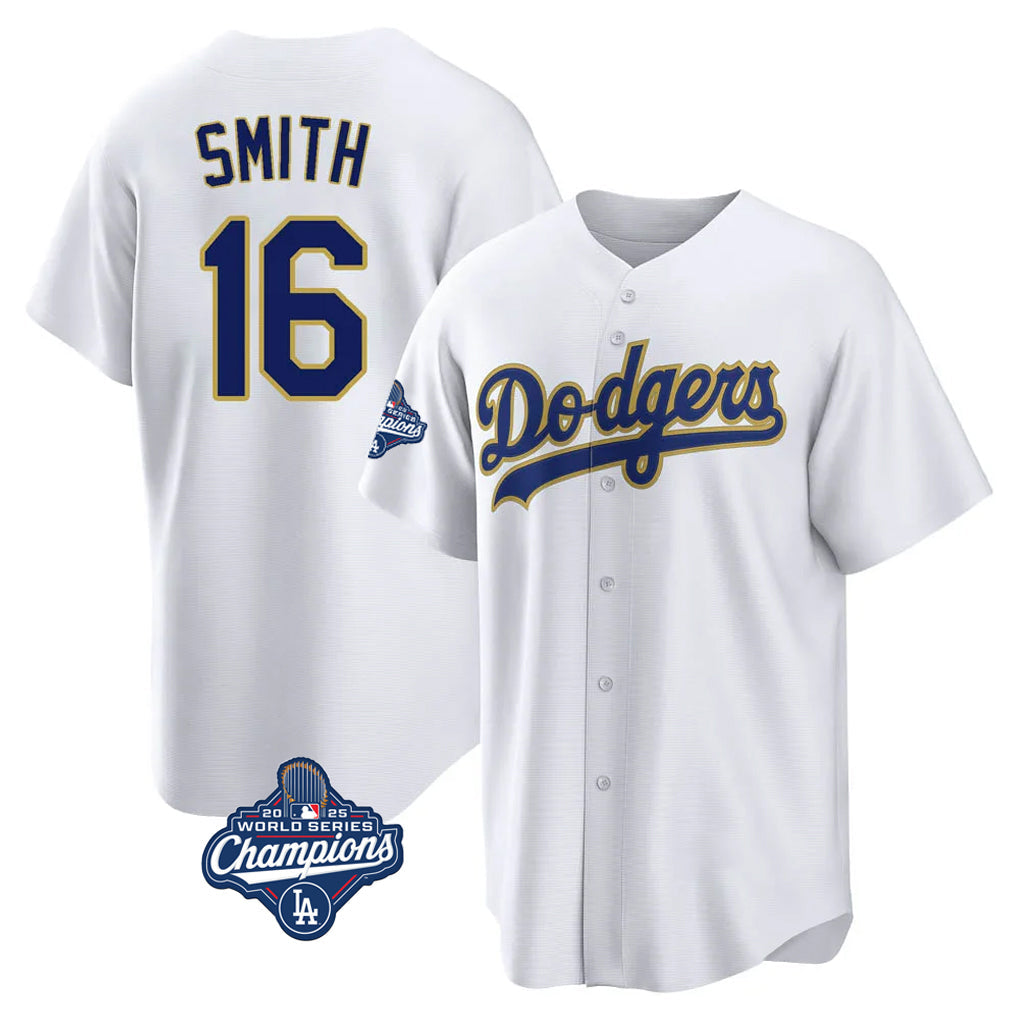 Cooneas LA.Dodgers #16 Will Smith Player Gold White World Series Meet 2026 Collection Stadium Game Stitched Jerseys