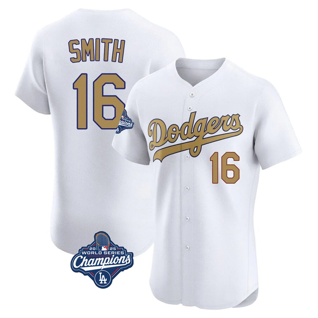Cooneas LA.Dodgers #16 Will Smith Player Gold World Series Meet Limited Elite Home Stitched Jerseys
