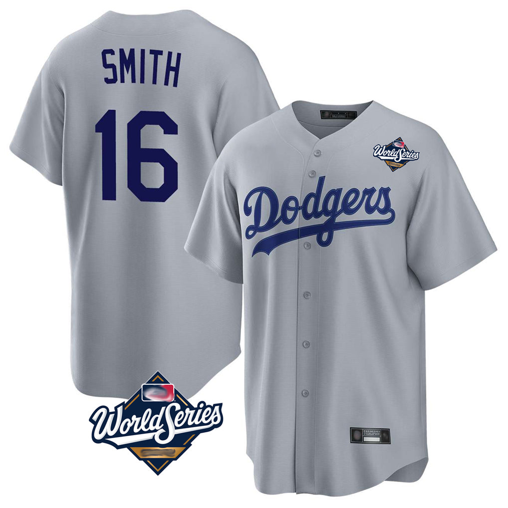 Cooneas LA.Dodgers #16 Will Smith Player Gray World Series Game Stitched Jerseys