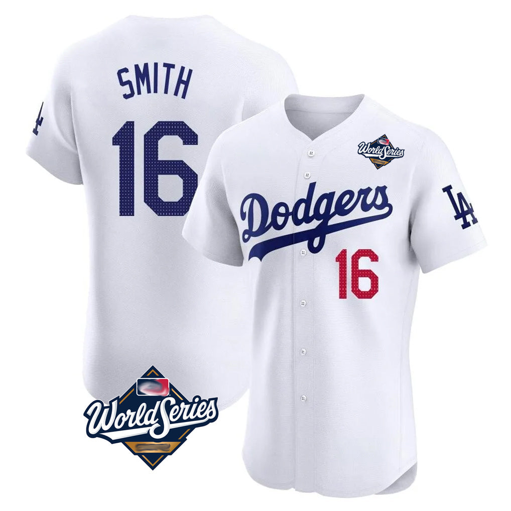 Cooneas LA.Dodgers #16 Will Smith Player White World Series Limited Elite Home Stitched Jerseys