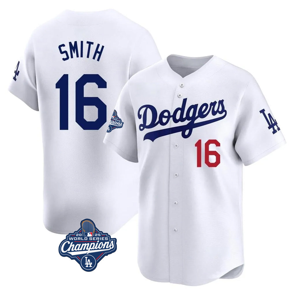 Cooneas LA.Dodgers #16 Will Smith Player White World Series Meet Limited Home Stitched Jerseys