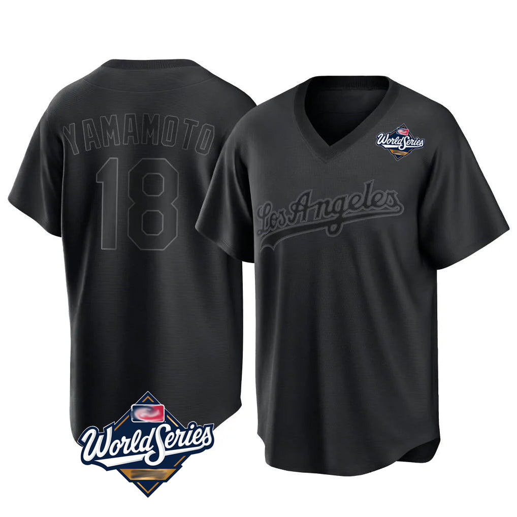 Cooneas LA.Dodgers #18 Yoshinobu Yamamoto Player Black World Series Pitch Fashion T-shirt Stitched Jerseys
