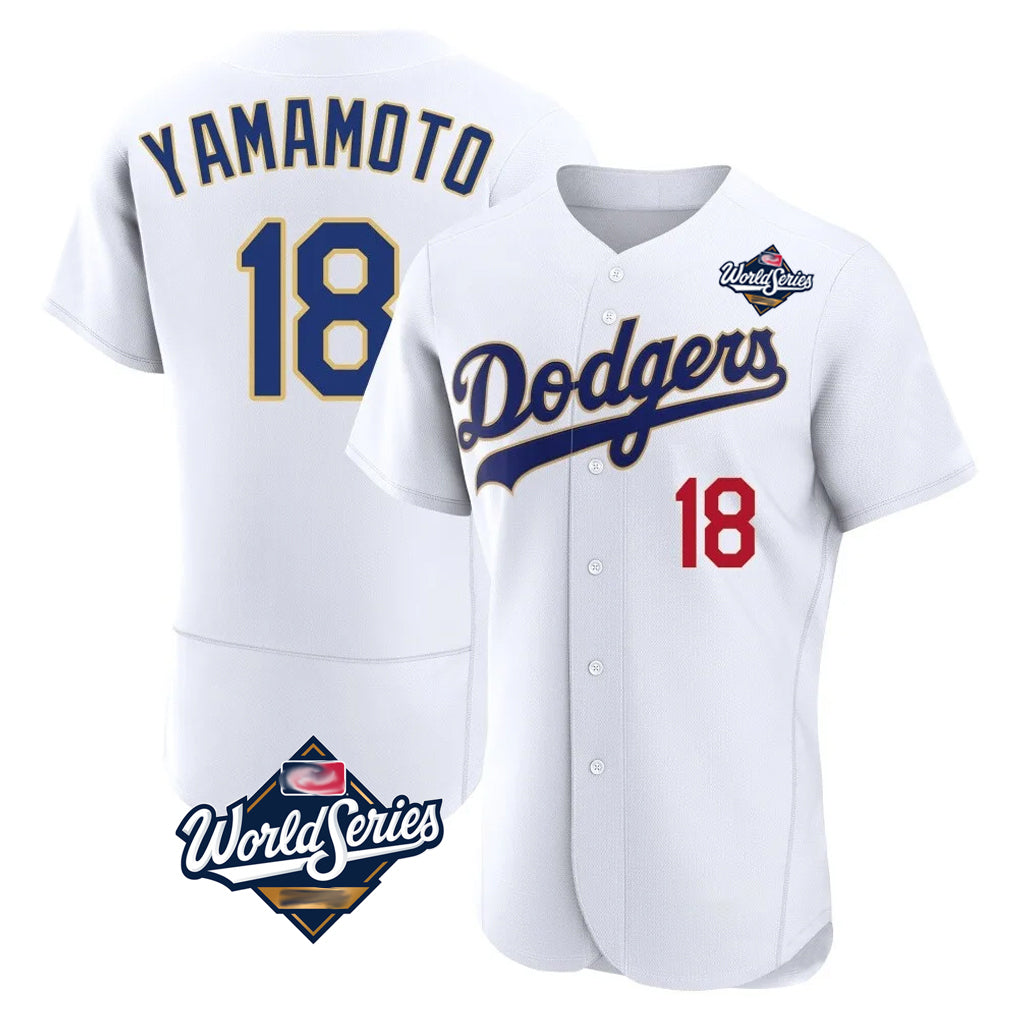 Cooneas LA.Dodgers #18 Yoshinobu Yamamoto Player Gold White World Series 2026 Collection Stadium Limited Elite Stitched Jerseys