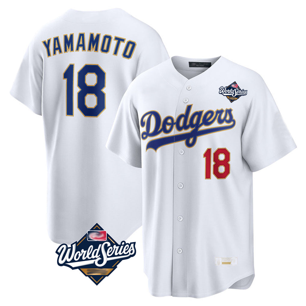 Cooneas LA.Dodgers #18 Yoshinobu Yamamoto Player Gold White World Series 2026 Collection Stadium Limited Stitched Jerseys