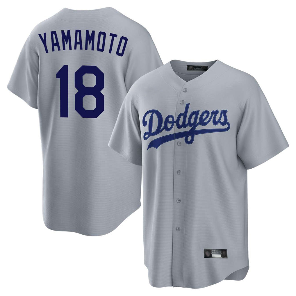 Cooneas LA.Dodgers #18 Yoshinobu Yamamoto Player Gray Game Stitched Jerseys