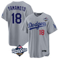 Cooneas LA.Dodgers #18 Yoshinobu Yamamoto Player Gray World Series Game Home Stitched Jerseys