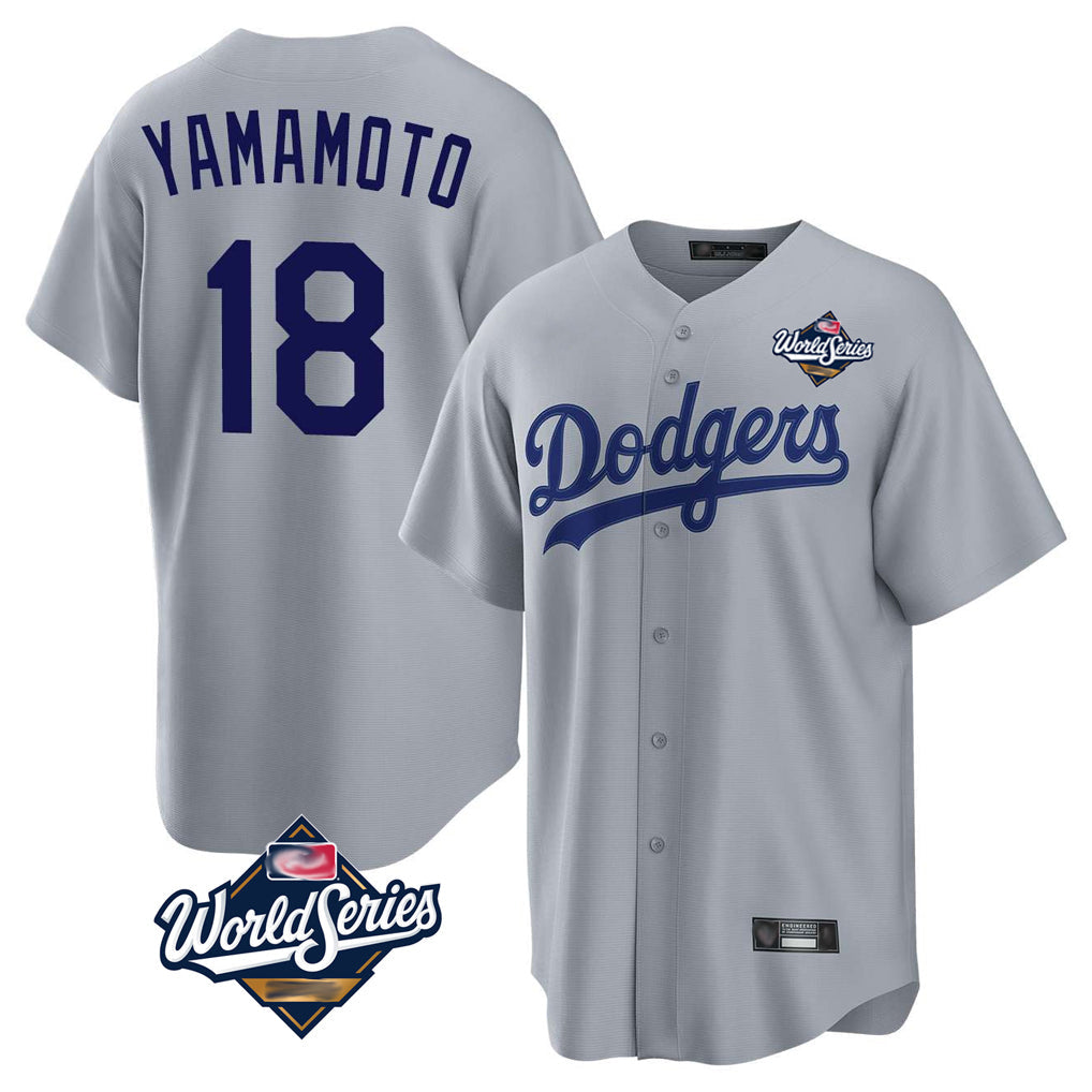 Cooneas LA.Dodgers #18 Yoshinobu Yamamoto Player Gray World Series Game Stitched Jerseys