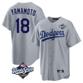 Cooneas LA.Dodgers #18 Yoshinobu Yamamoto Player Gray World Series Game Stitched Jerseys