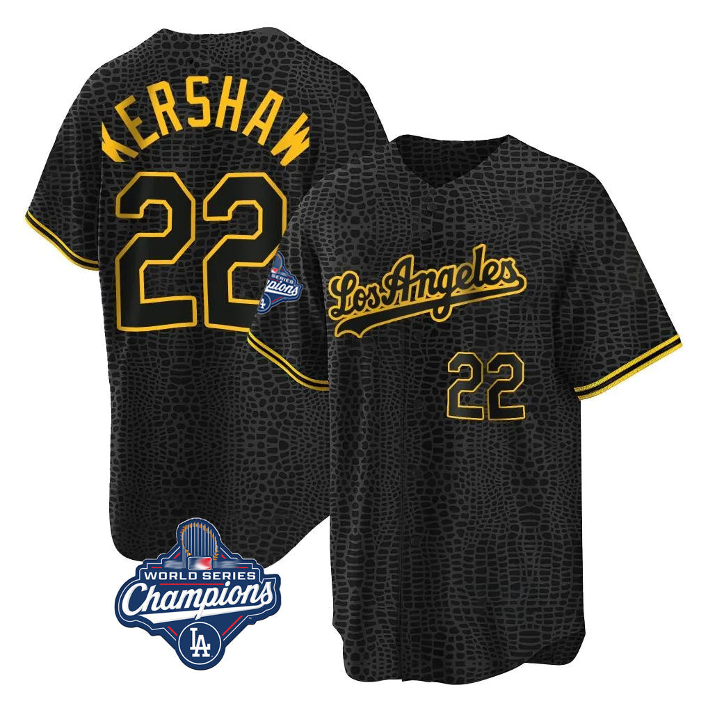 Cooneas LA.Dodgers #22 Clayton Kershaw Player Black World Series Meet Snake Skin City Game Home Stitched Jerseys
