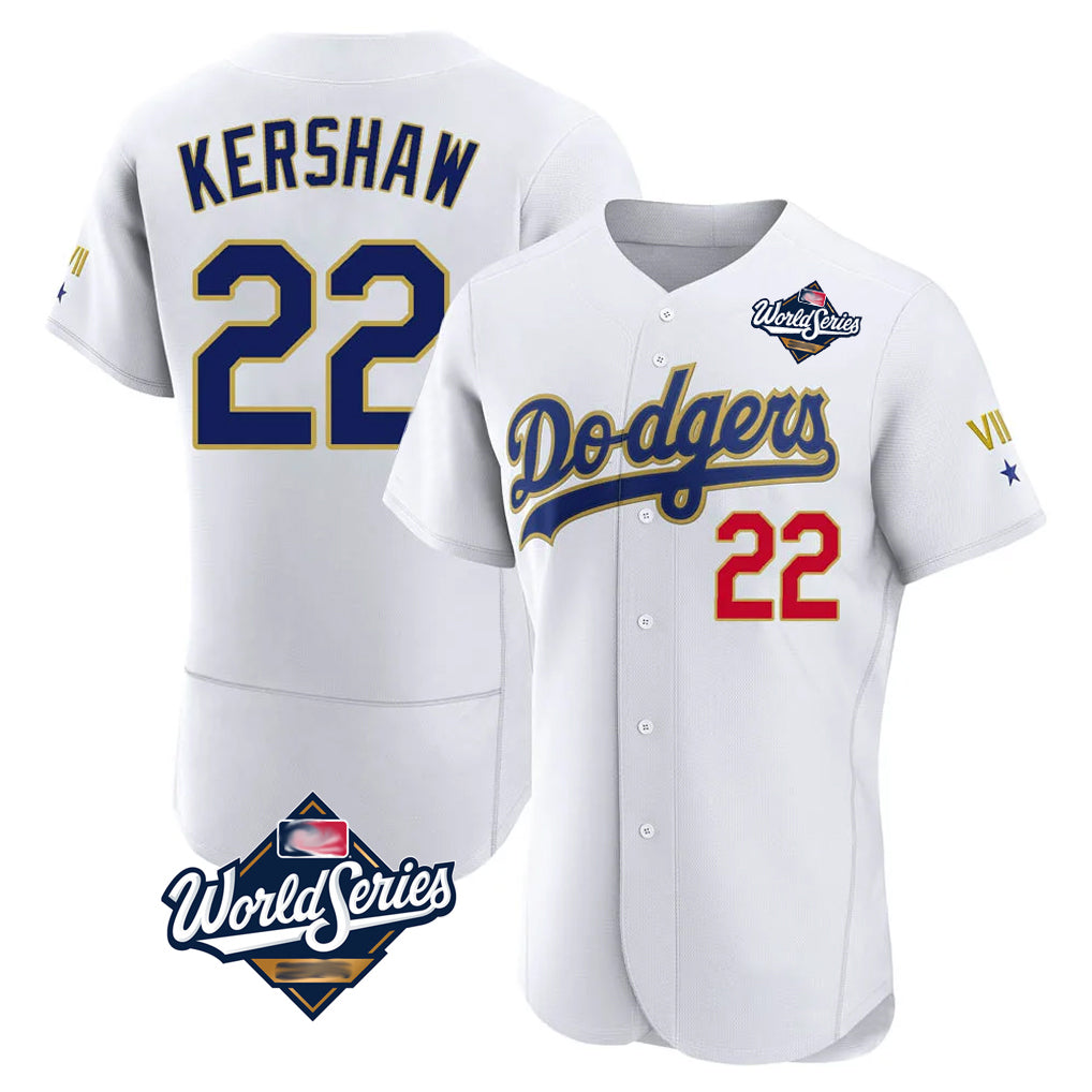 Cooneas LA.Dodgers #22 Clayton Kershaw Player Gold White World Series 2026 Collection Stadium Limited Elite Stitched Jerseys