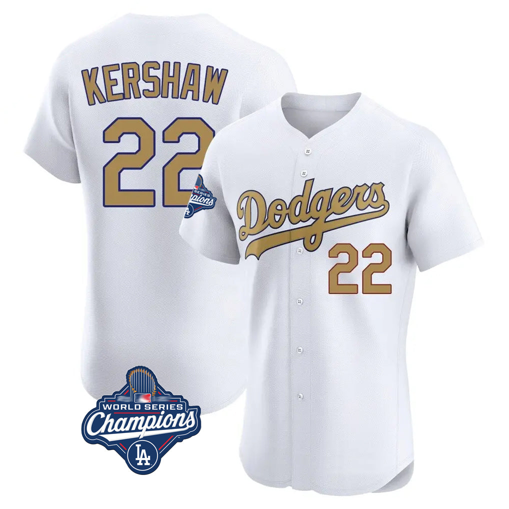 Cooneas LA.Dodgers #22 Clayton Kershaw Player Gold World Series Meet Limited Elite Home Stitched Jerseys
