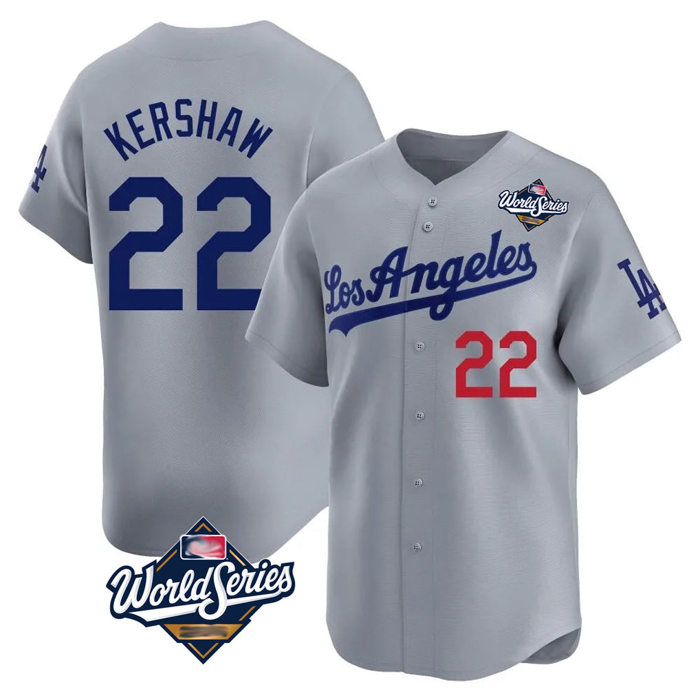 Cooneas LA.Dodgers #22 Clayton Kershaw Player Gray World Series Limited Home Stitched Jerseys