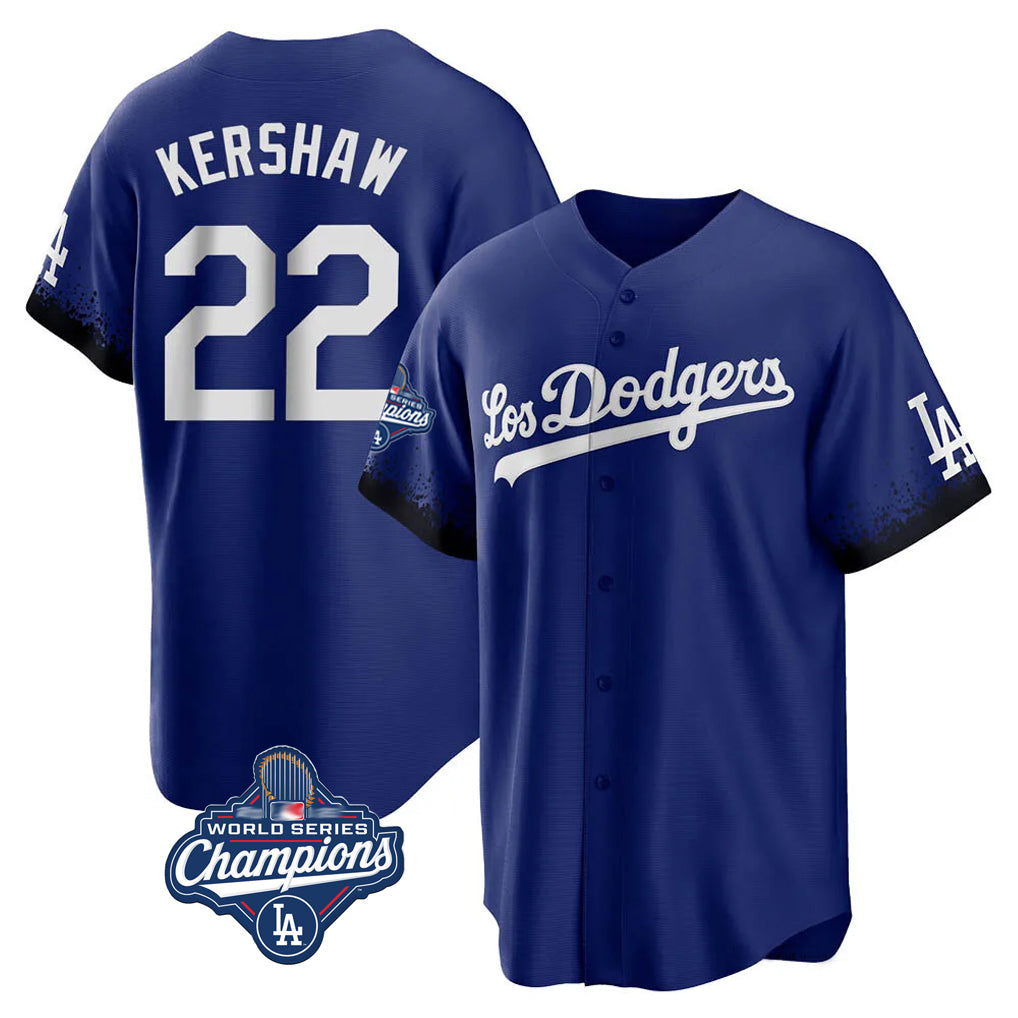 Cooneas LA.Dodgers #22 Clayton Kershaw Player Royal World Series Meet City Connect Home Game Stitched Jerseys