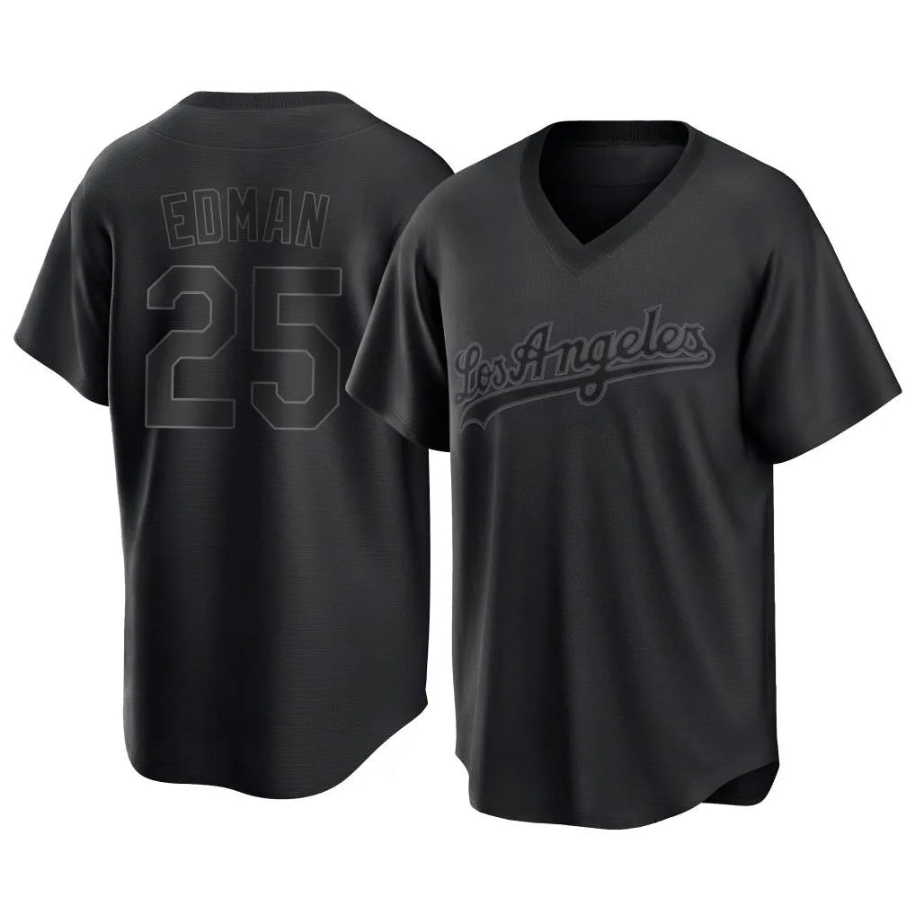 Cooneas LA.Dodgers #25 Tommy Edman Player Black Pitch Fashion T-shirt Stitched Jerseys