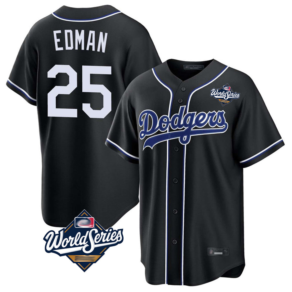 Cooneas LA.Dodgers #25 Tommy Edman Player Black World Series Carbon Limited Home Stitched Jerseys