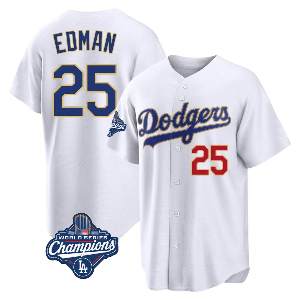 Cooneas LA.Dodgers #25 Tommy Edman Player Gold White World Series Meet 2026 Collection Stadium Limited Stitched Jerseys