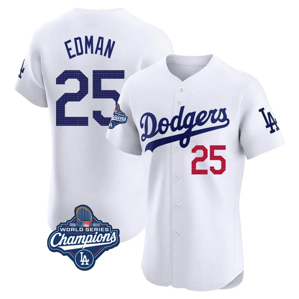 Cooneas LA.Dodgers #25 Tommy Edman Player Gold White World Series Meet Limited Elite Home Stitched Jerseys