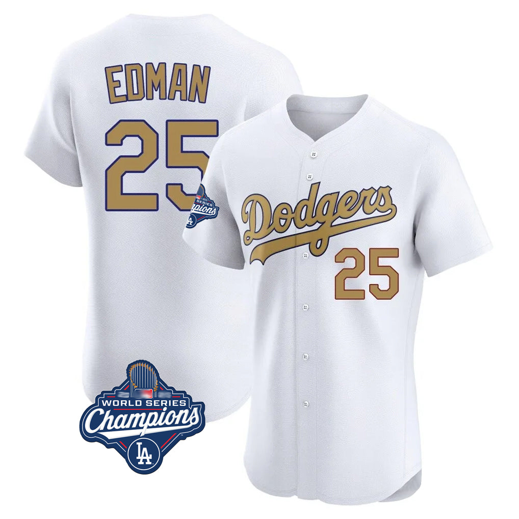 Cooneas LA.Dodgers #25 Tommy Edman Player Gold World Series Meet Limited Elite Home Stitched Jerseys