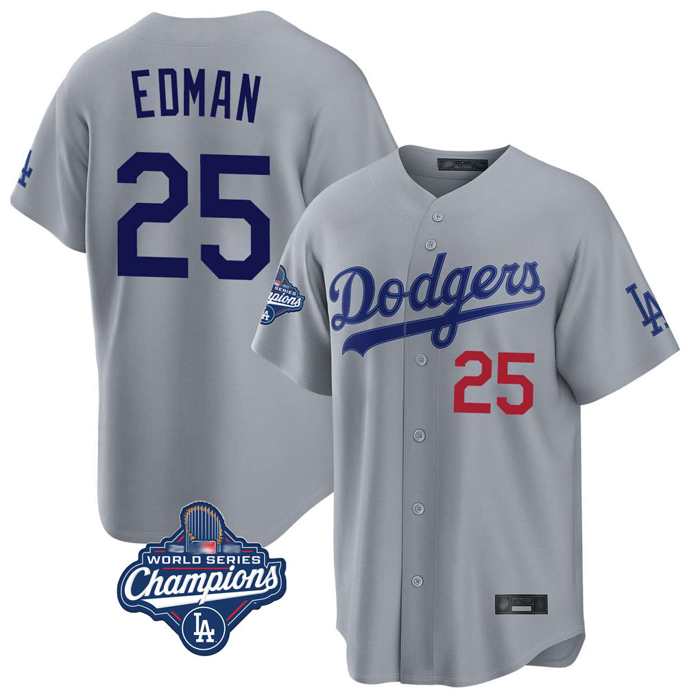 Cooneas LA.Dodgers #25 Tommy Edman Player Gray World Series Meet Game Home Stitched Jerseys
