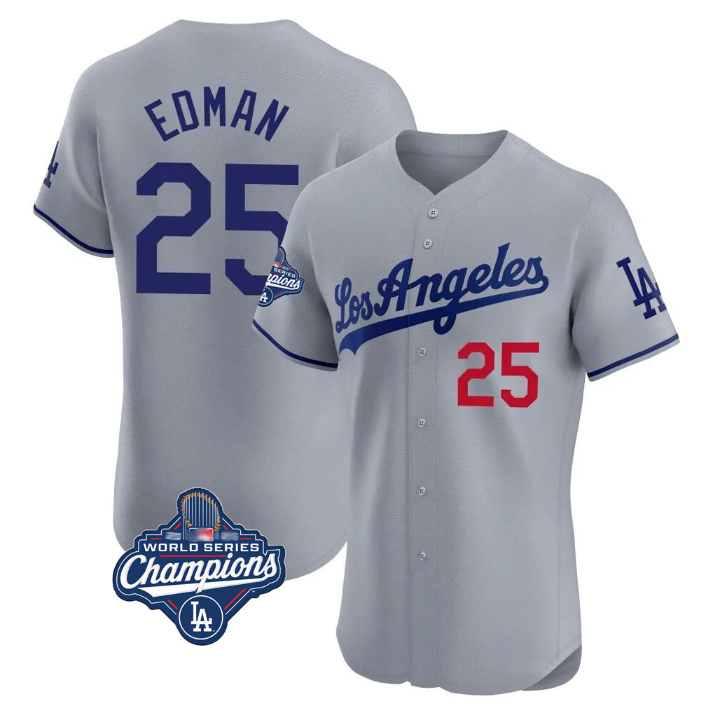 Cooneas LA.Dodgers #25 Tommy Edman Player Gray World Series Meet Limited Elite Home Stitched Jerseys