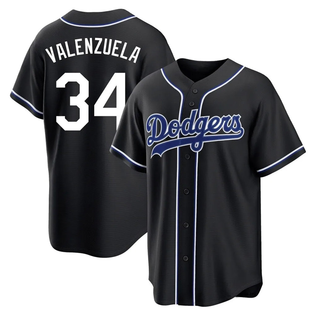 Cooneas LA.Dodgers #34 Fernando Valenzuela Player Black Carbon Limited Home Stitched Jerseys