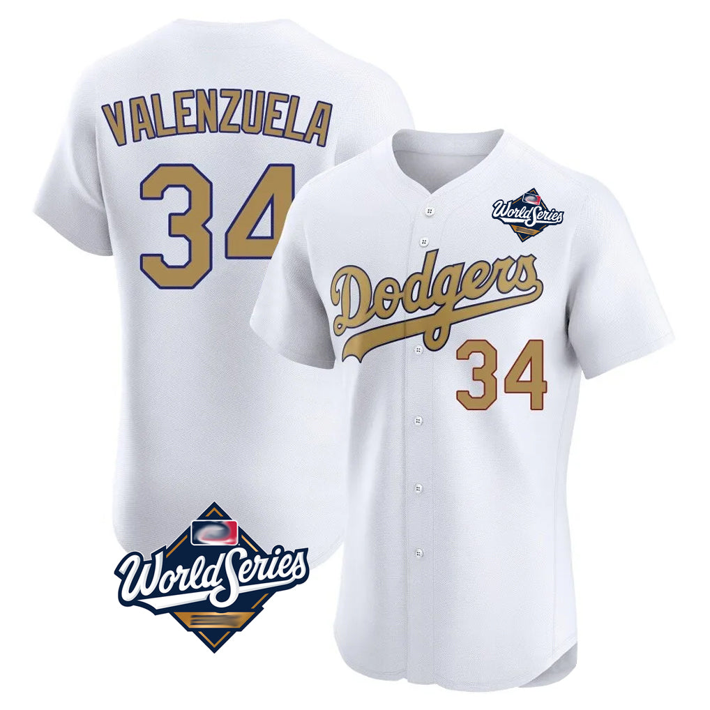 Cooneas LA.Dodgers #34 Fernando Valenzuela Player Gold World Series Limited Elite Home Stitched Jerseys