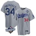 Cooneas LA.Dodgers #34 Fernando Valenzuela Player Gray World Series Game Home Stitched Jerseys