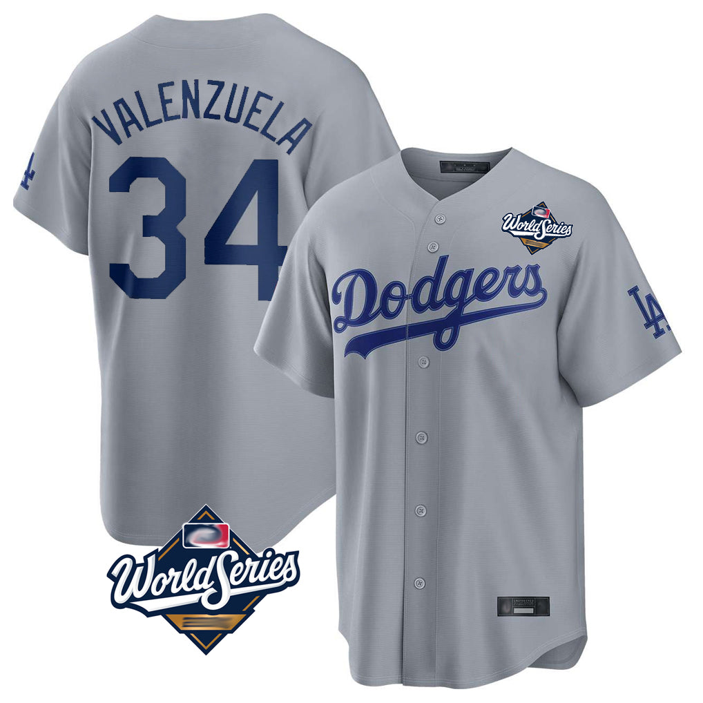 Cooneas LA.Dodgers #34 Fernando Valenzuela Player Gray World Series Game Stitched Jerseys