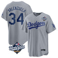 Cooneas LA.Dodgers #34 Fernando Valenzuela Player Gray World Series Game Stitched Jerseys