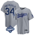 Cooneas LA.Dodgers #34 Fernando Valenzuela Player Gray World Series Meet Game Stitched Jerseys