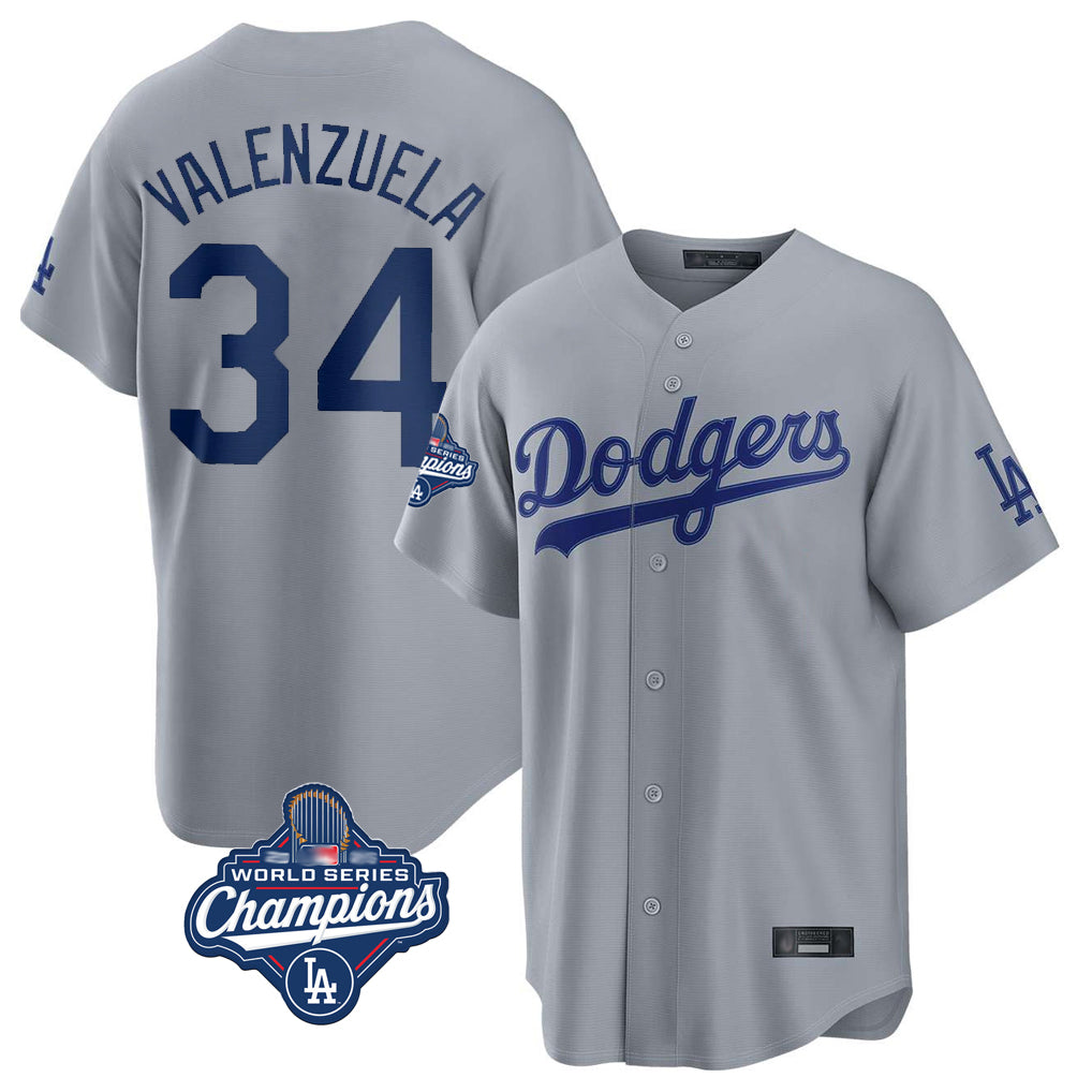Cooneas LA.Dodgers #34 Fernando Valenzuela Player Gray World Series Meet Game Stitched Jerseys