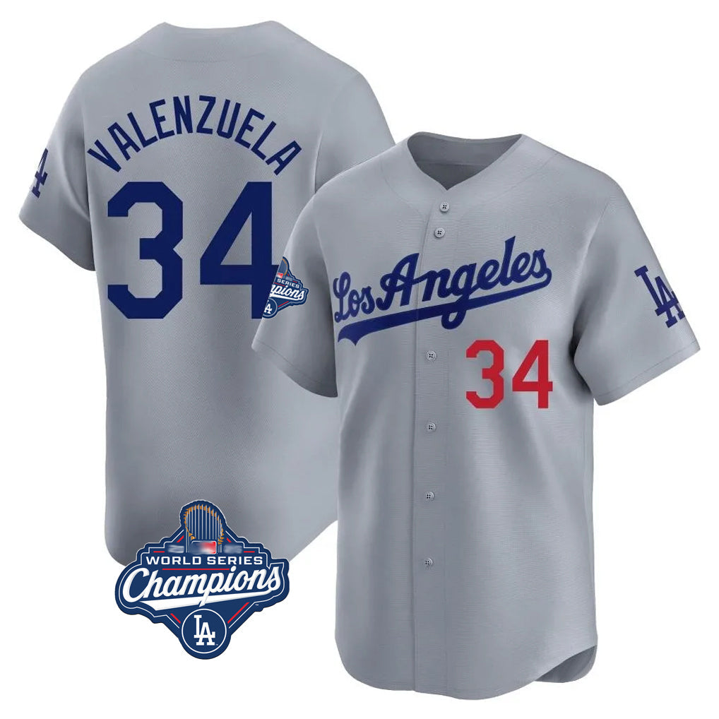 Cooneas LA.Dodgers #34 Fernando Valenzuela Player Gray World Series Meet Limited Home Stitched Jerseys