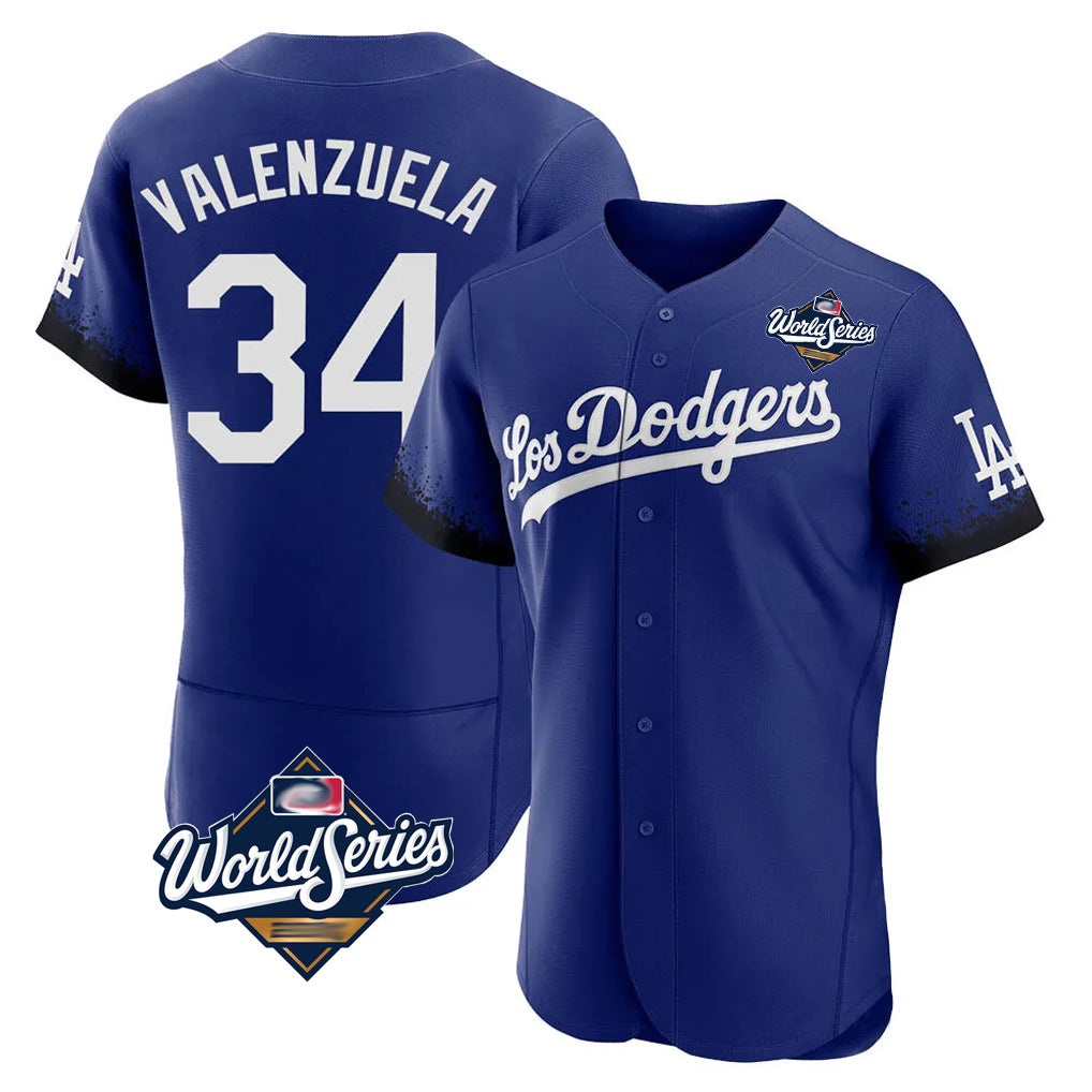 Cooneas LA.Dodgers #34 Fernando Valenzuela Player Royal World Series City Connect Elite Home Stitched Jerseys