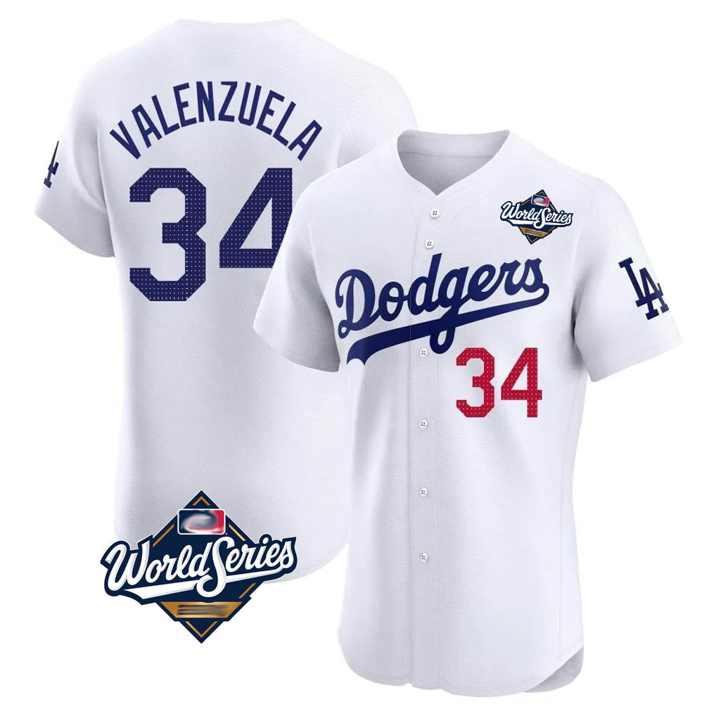 Cooneas LA.Dodgers #34 Fernando Valenzuela Player White World Series Limited Elite Home Stitched Jerseys