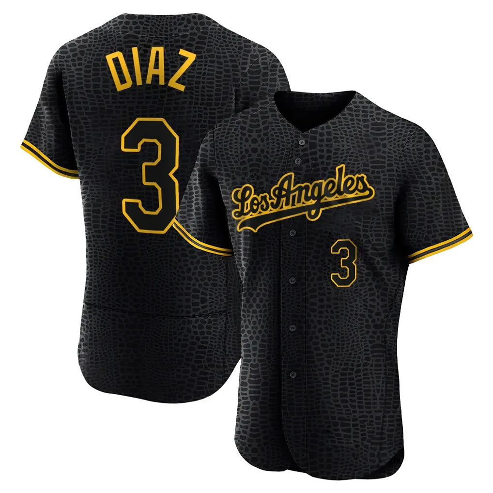 Cooneas LA.Dodgers #3 Edwin D¡§aaz Player Black Snake Skin City Limited Elite Home Stitched Jerseys