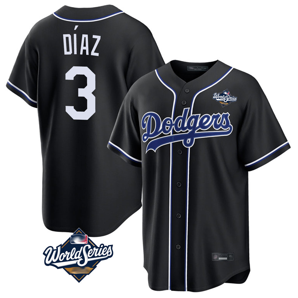Cooneas LA.Dodgers #3 Edwin D¡§aaz Player Black World Series Carbon Limited Home Stitched Jerseys