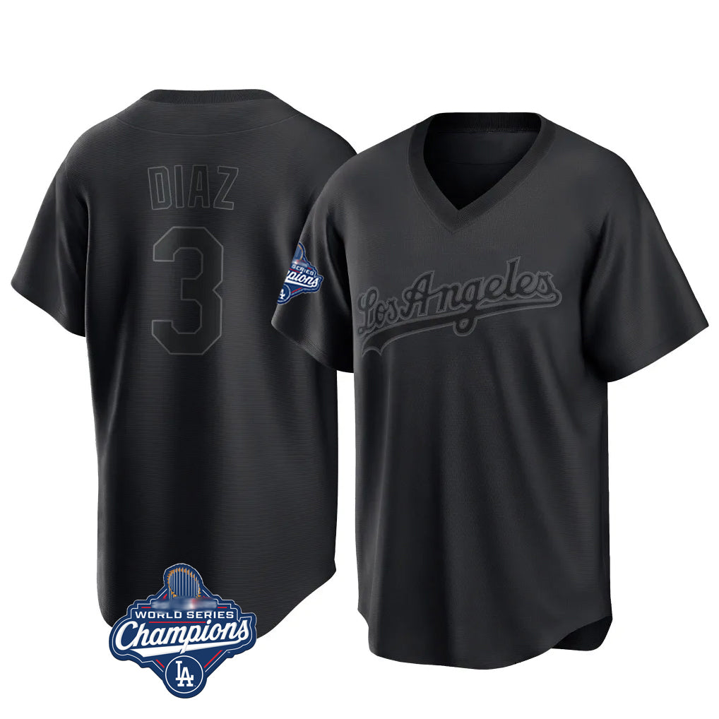 Cooneas LA.Dodgers #3 Edwin D¡§aaz Player Black World Series Meet Pitch Fashion T-shirt Stitched Jerseys