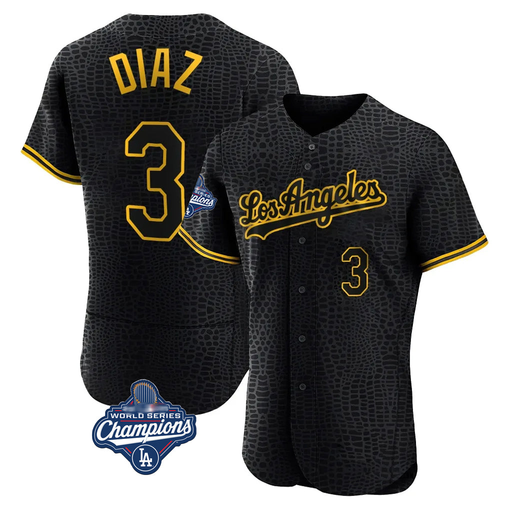 Cooneas LA.Dodgers #3 Edwin D¡§aaz Player Black World Series Meet Snake Skin City Limited Elite Home Stitched Jerseys