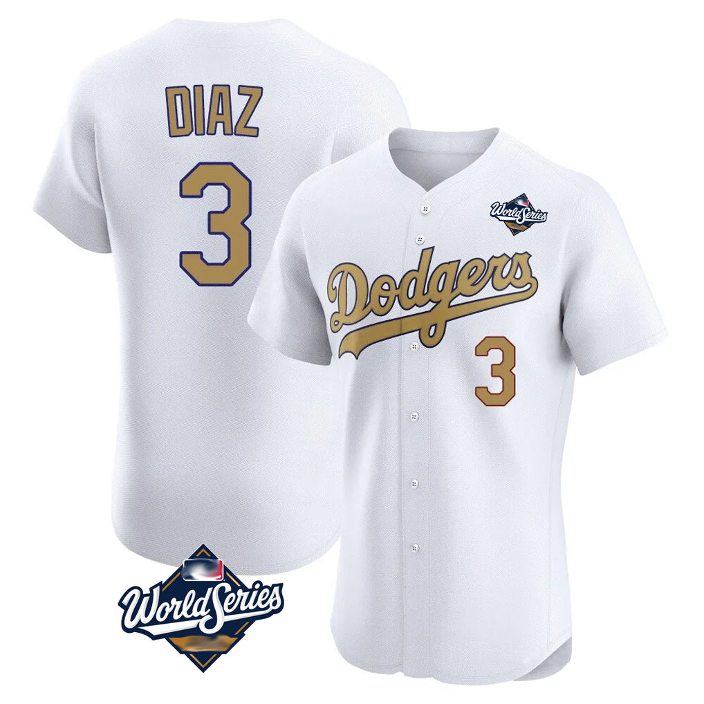 Cooneas LA.Dodgers #3 Edwin D¡§aaz Player Gold World Series Limited Elite Home Stitched Jerseys