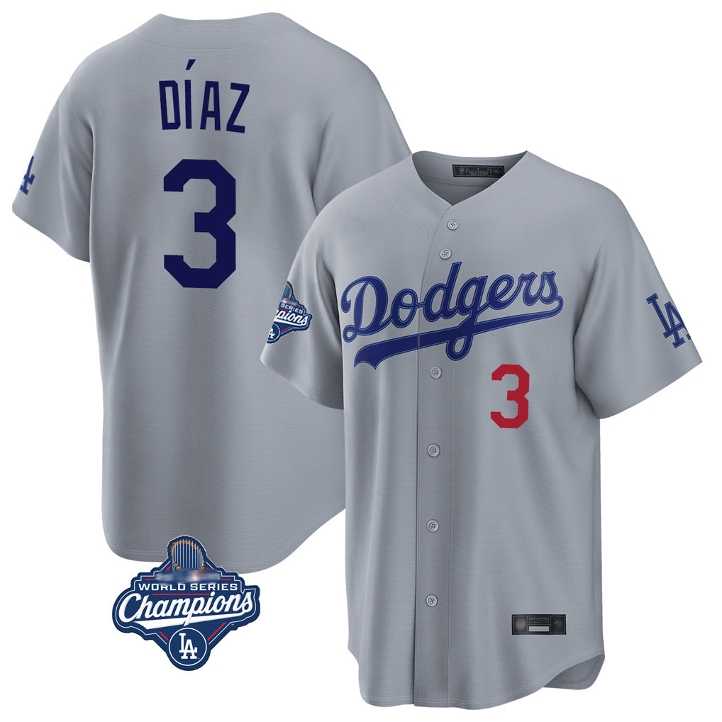 Cooneas LA.Dodgers #3 Edwin D¡§aaz Player Gray World Series Meet Game Home Stitched Jerseys