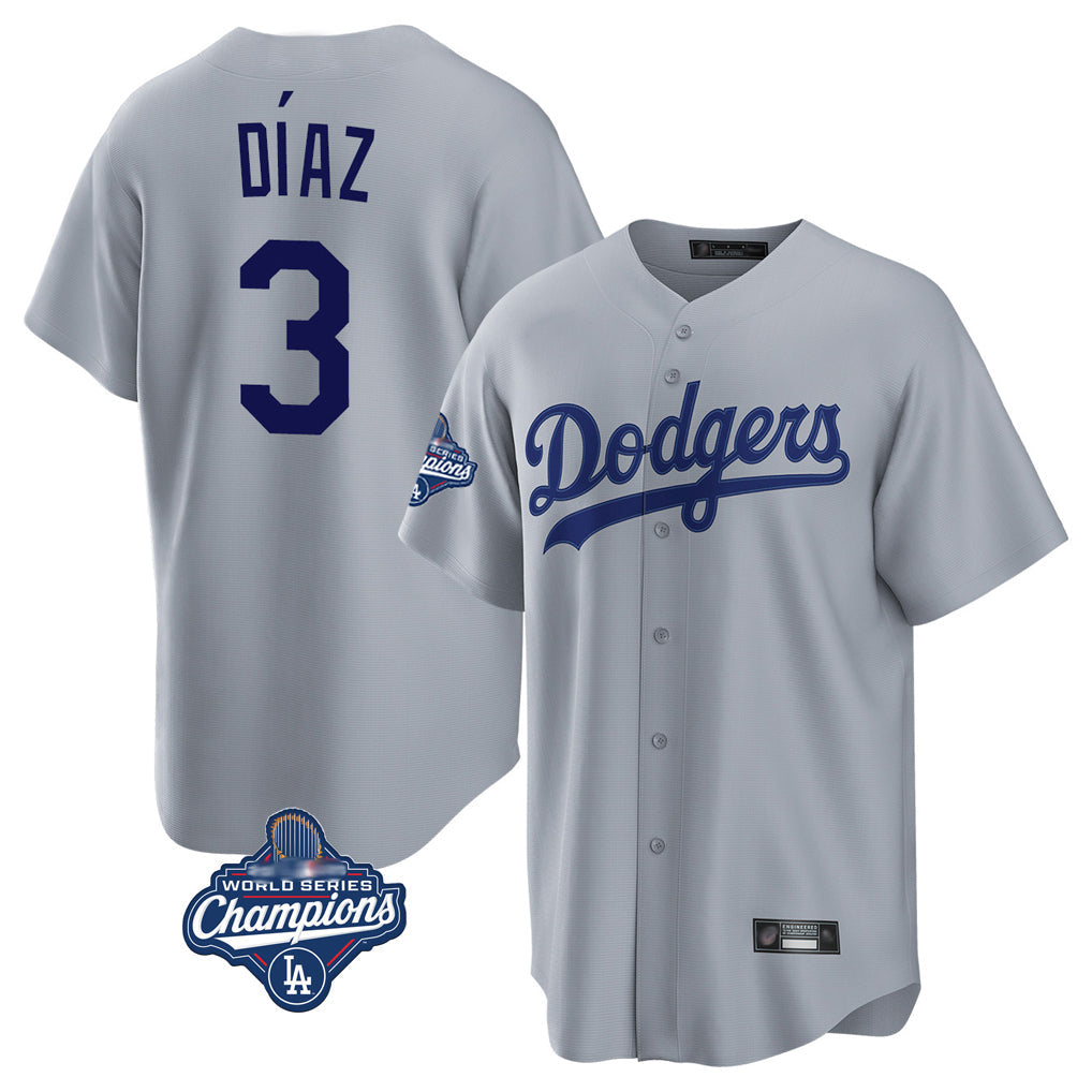 Cooneas LA.Dodgers #3 Edwin D¡§aaz Player Gray World Series Meet Game Stitched Jerseys