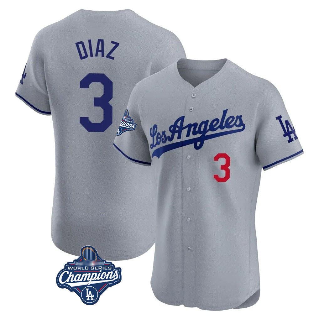 Cooneas LA.Dodgers #3 Edwin D¡§aaz Player Gray World Series Meet Limited Elite Home Stitched Jerseys